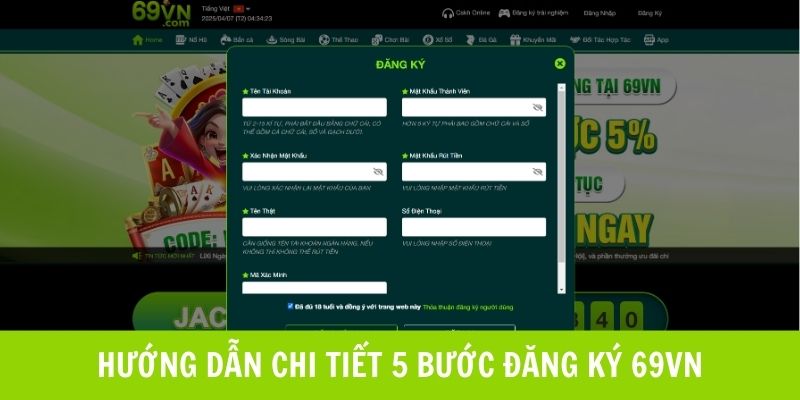 Hướng chi tiết 5 bước đăng ký 69VN đơn giản cho thành viên